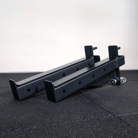 Safety arms Add-on for power racks, squat stands and wall mounts used in home gyms or professional / commercial fitness studios. 