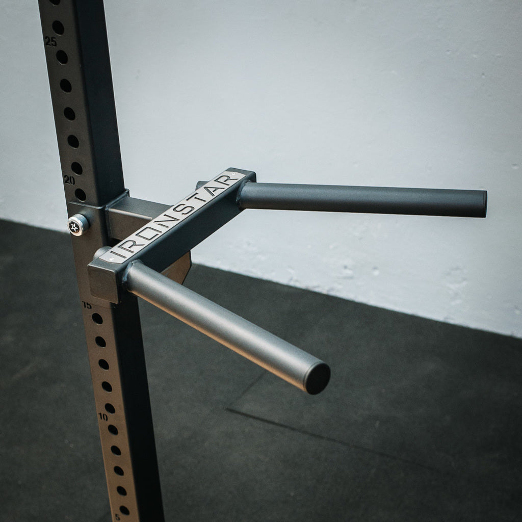 Dip station Add-on for power racks, squat stands and wall mounts used in home gyms or professional / commercial fitness studios. 