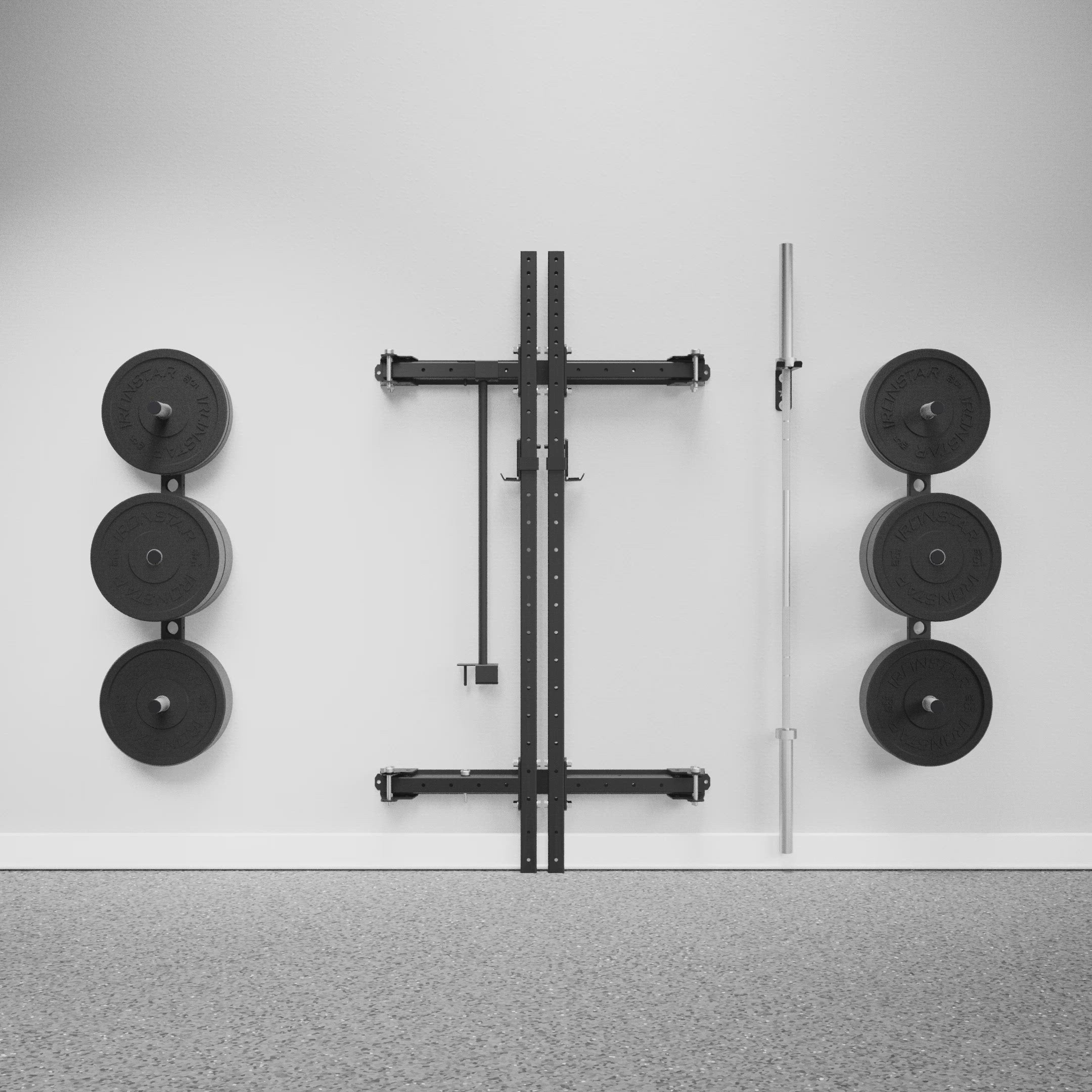 IRONSTAR FOLD BACK wall mount rack for space-saving gym.