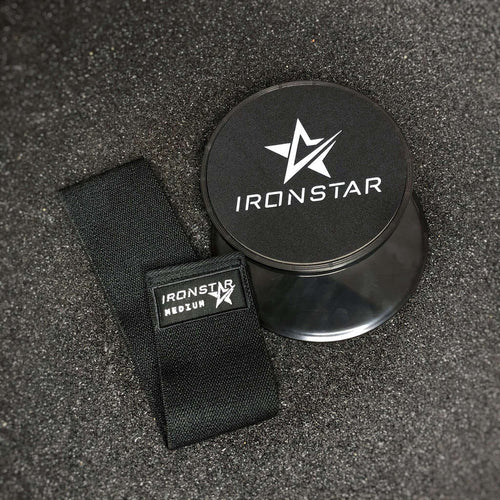 Booty band and sliders IRONSTAR for the best legs and glutes workout at home or in gym.