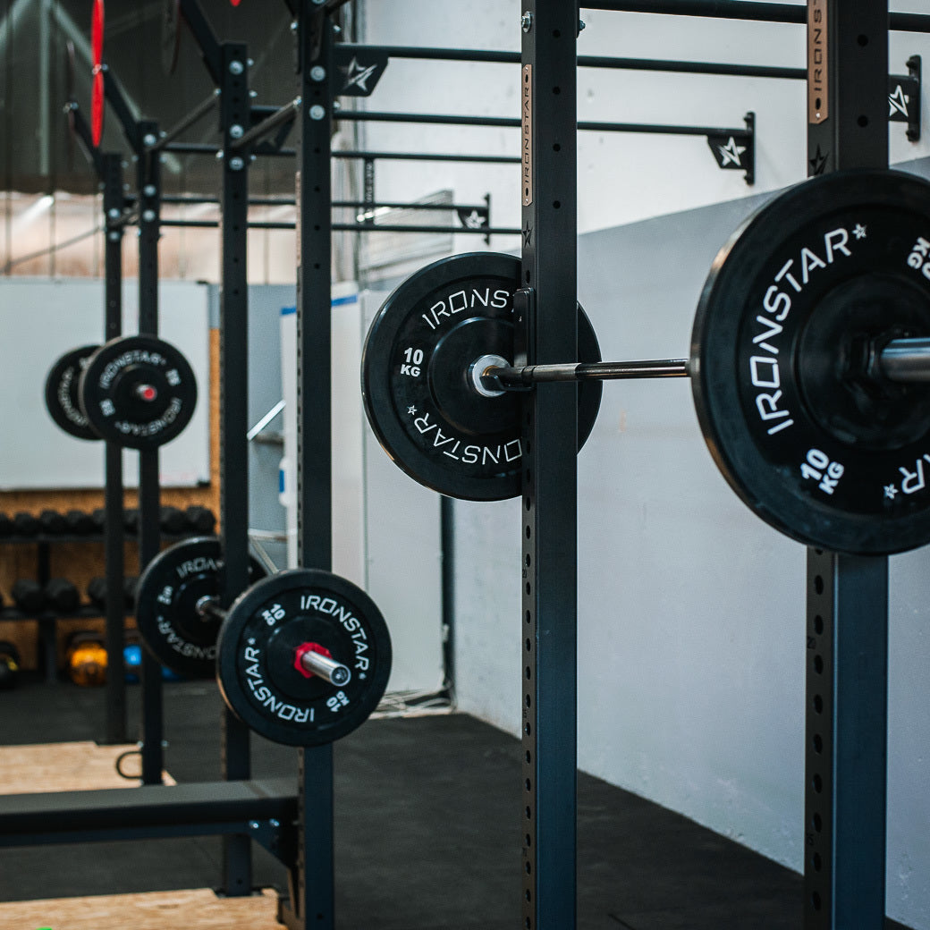 Bumper plates for Olympic barbell for home gym or professional fitness studio.